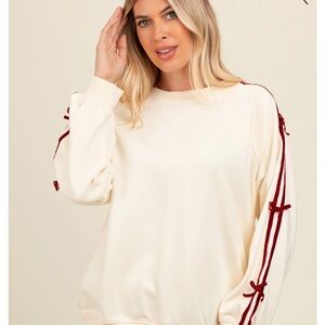 Cream Velvet Bow Accent Sweatshirt